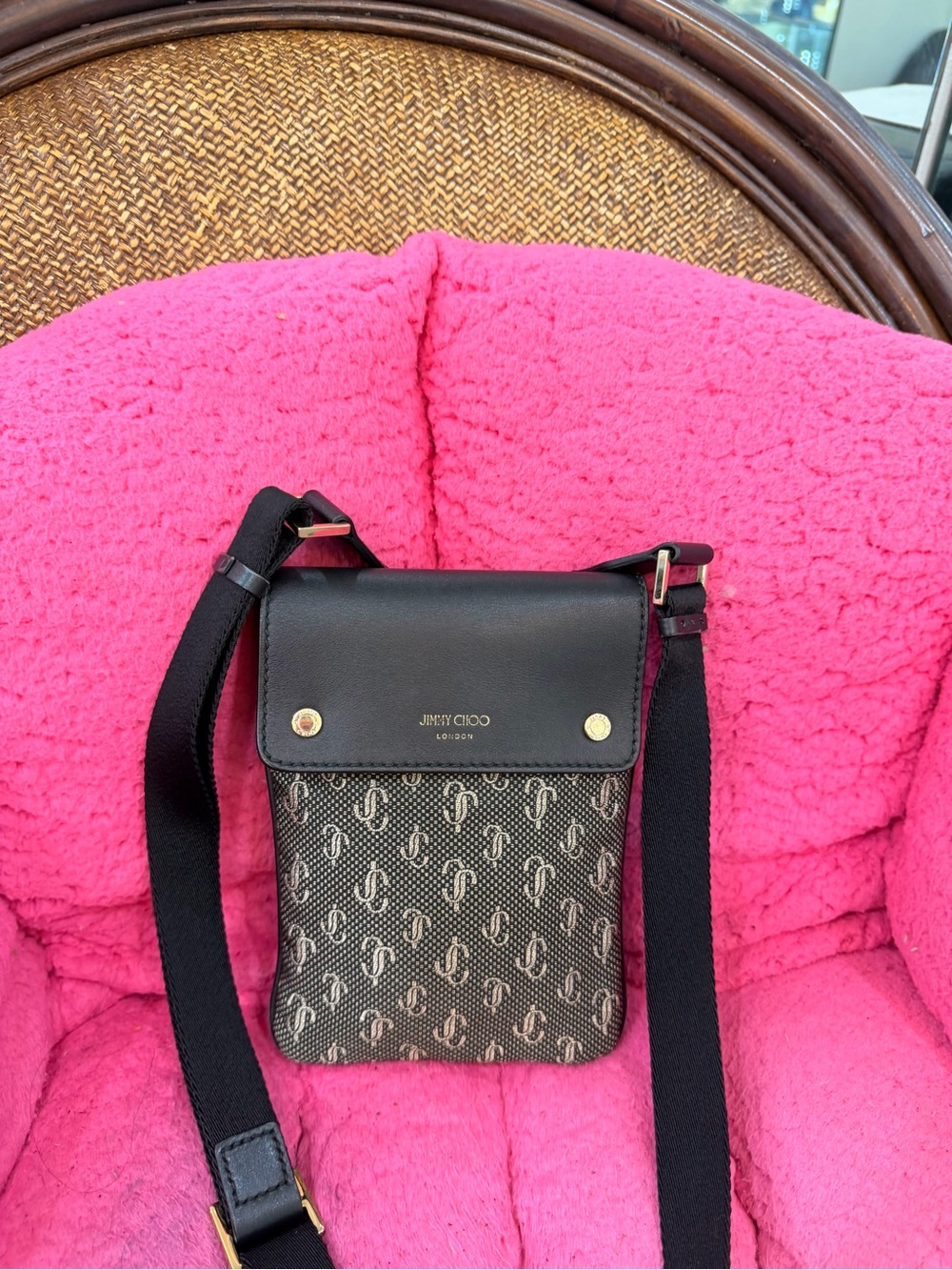 Jimmy Choo Black & Brown Monogram Messenger Bag